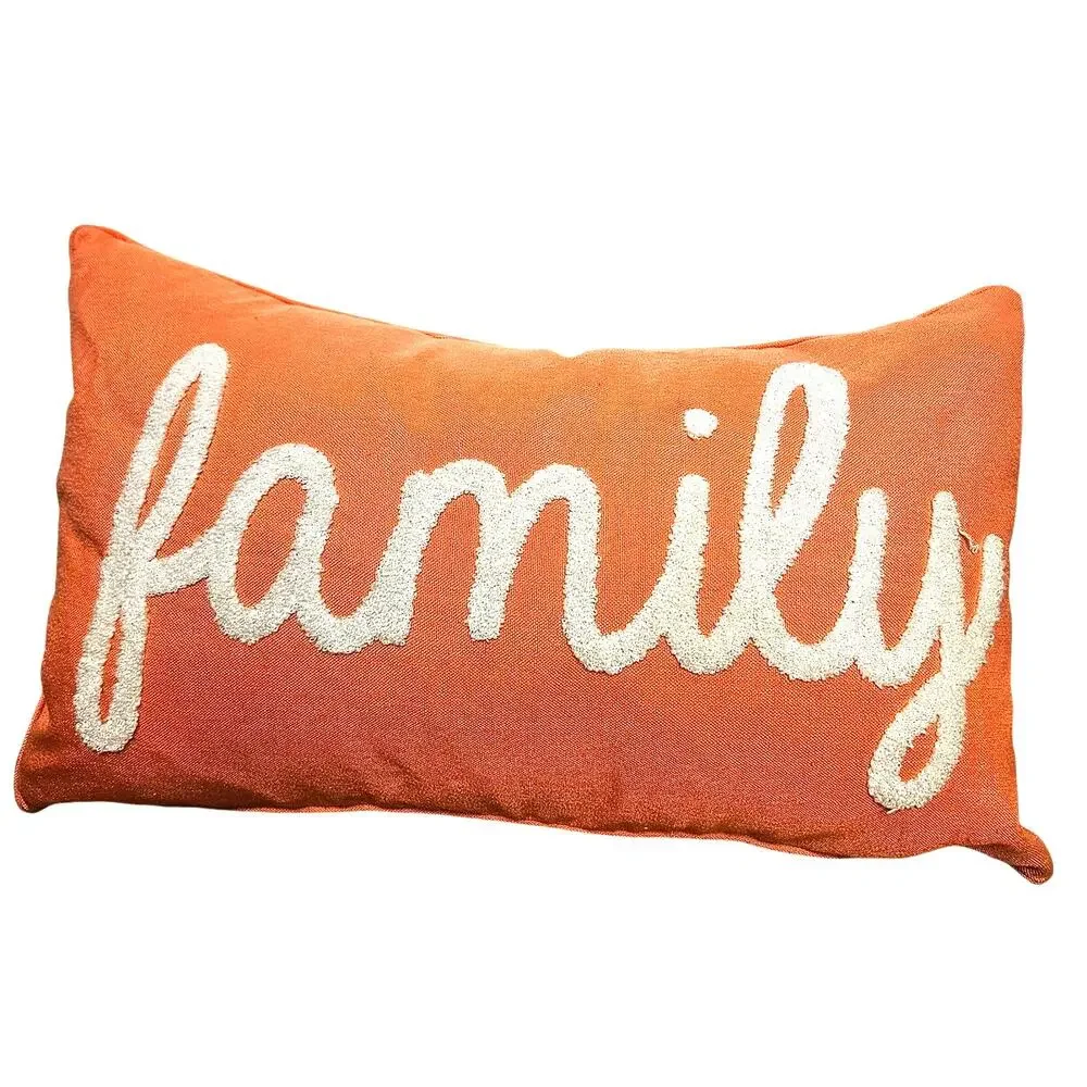 18x10 Orange decor pillow FAMILY embroidered Zip Closure Easy Wash c49